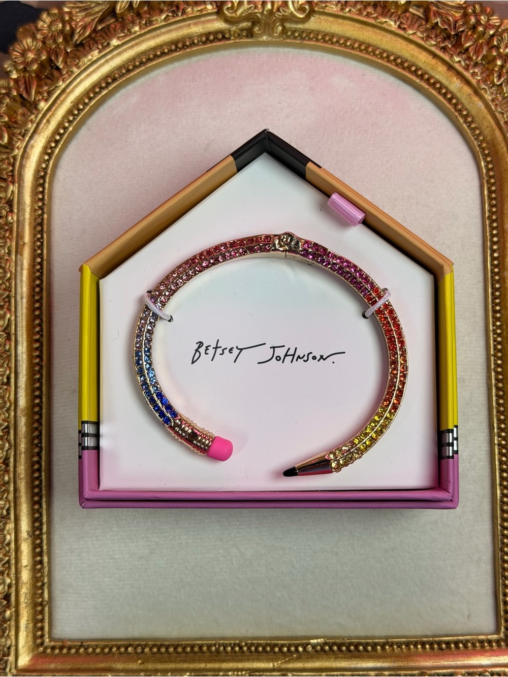 Betsey Johnson Rainbow Rhinestone Pencil Hinged Bracelet